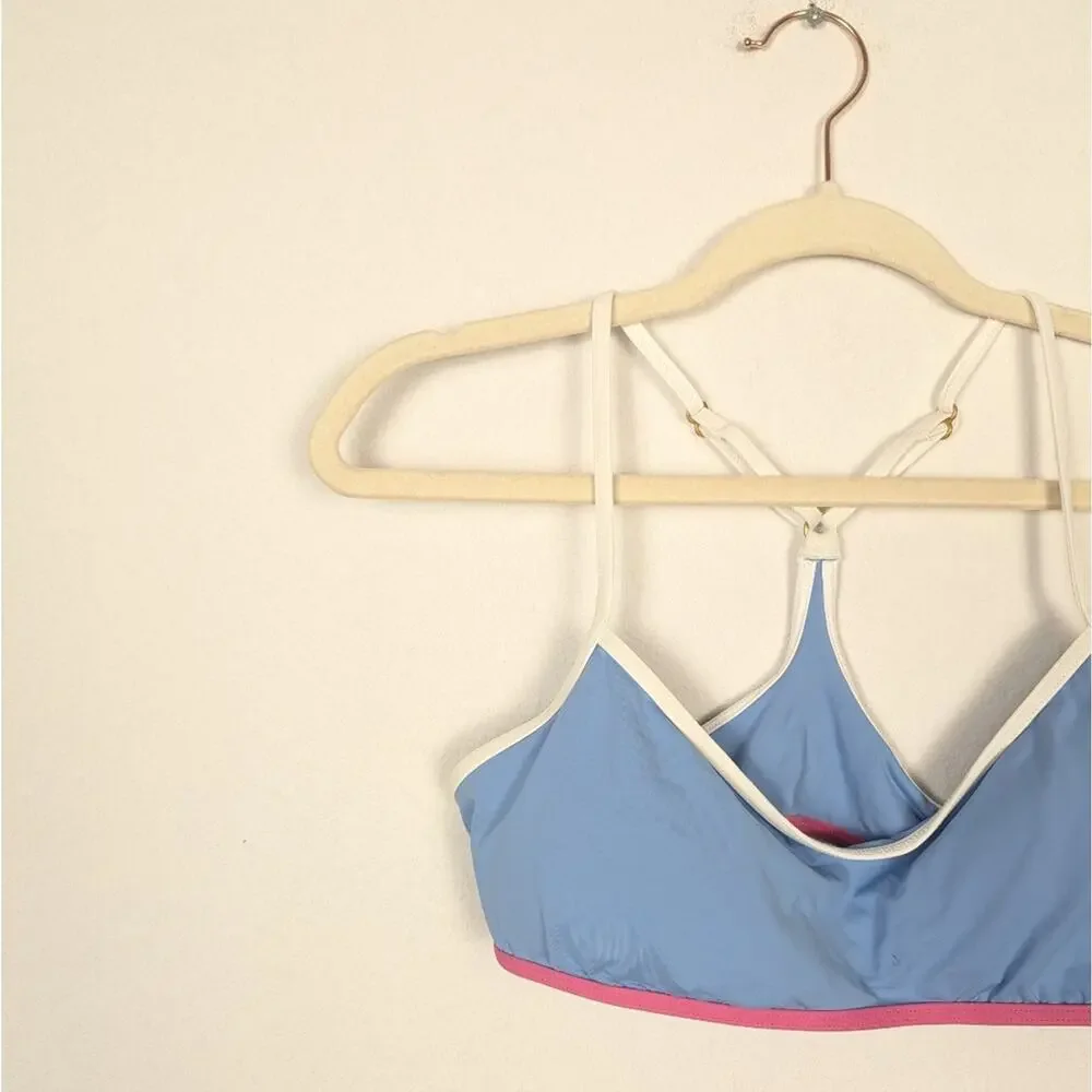 L*Space Periwinkle Cream Pink Trim Racerback Bikini Top Size L